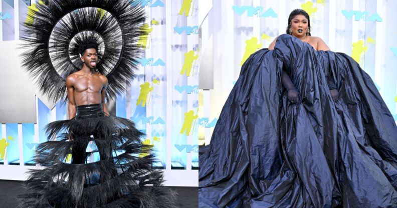 Lil Nas X (L) and Lizzo (R) at the 2022 VMAs.