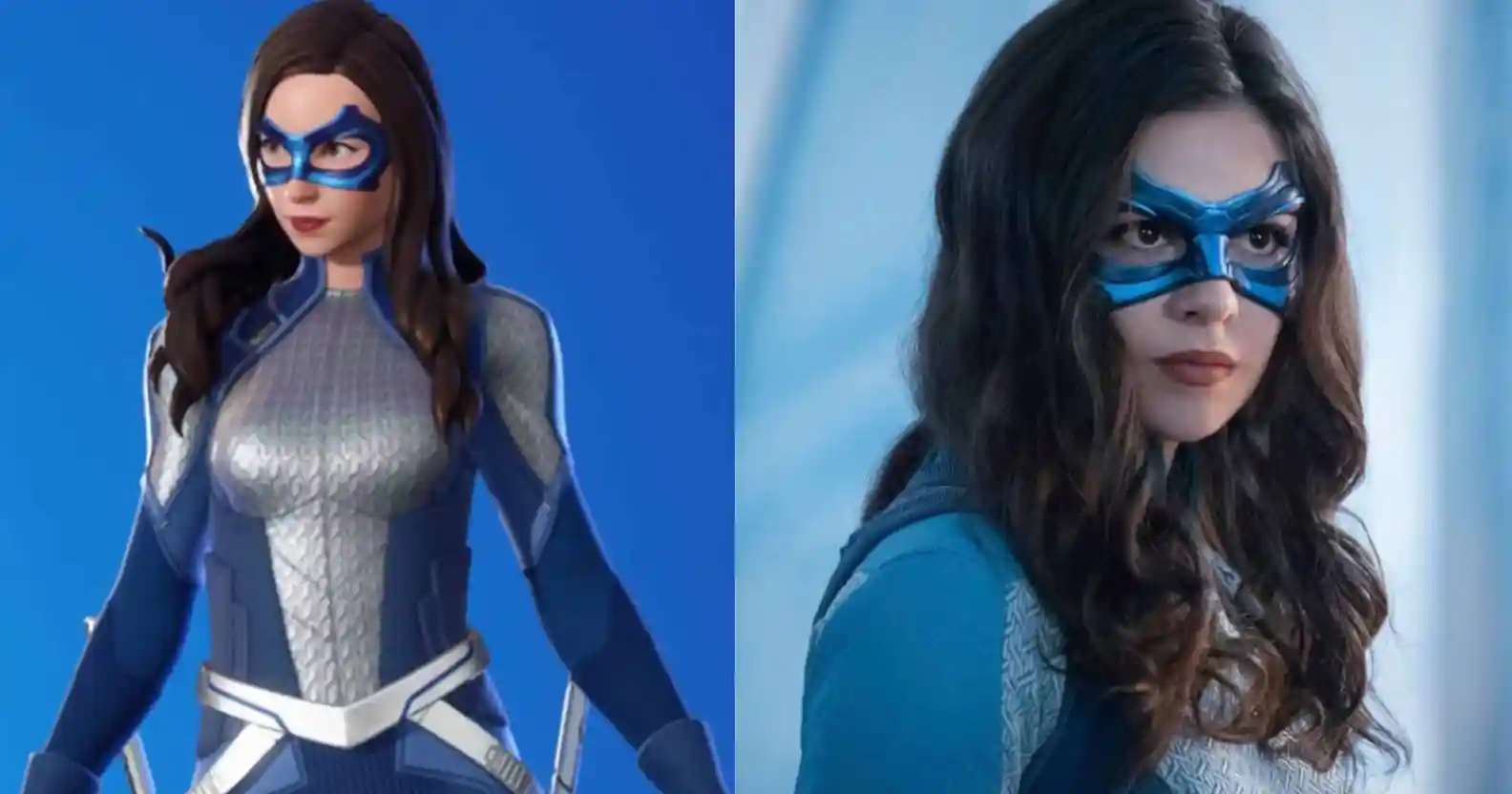 Side by side images of trans superhero Dreamer from Fortnite and the CW's Supergirl tv series