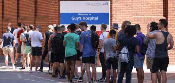 People line up to receive monkeypox vaccinations at Guys Hospital