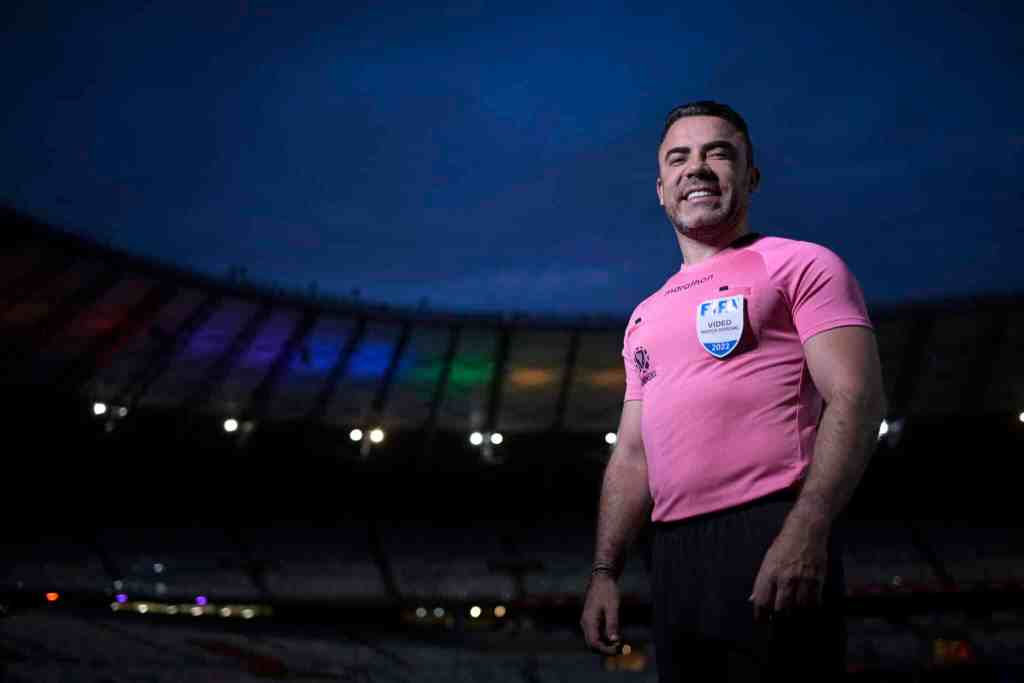 Brazilian football referee Igor Benevenuto poses for a picture at the Mineirao stadium