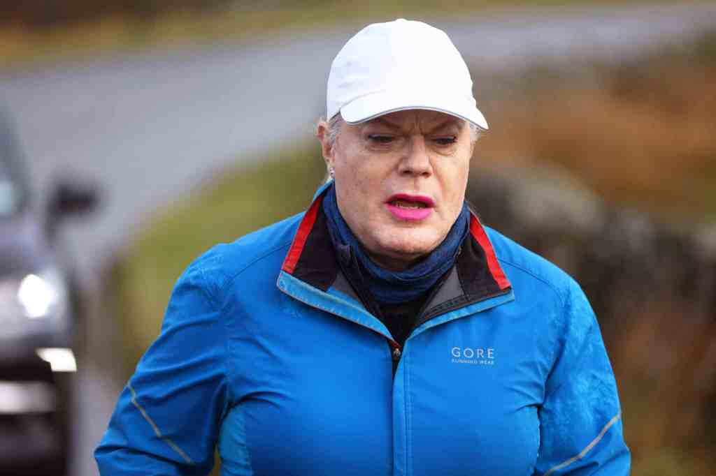 Tom Daley is joined by Eddie Izzard for a portion of his running leg during day 4 of his endurance challenge on February 17, 2022.