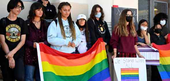 The San Pedro High School Pride Club, Fem Fellowship, and Pirate Dancers participated in a silent parade and a Break the Silence Rally on campus in San Pedro on Friday, April 22, 2022.