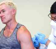A man receives a dose of the monkeypox vaccine
