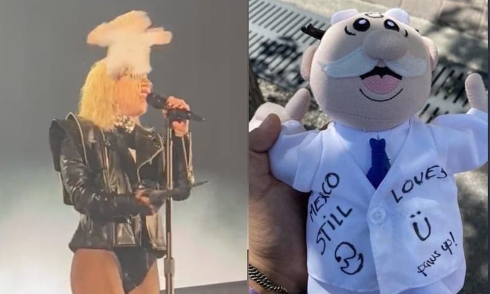 Lady Gaga hit in the head (L) and Dr Simi plushie (R)