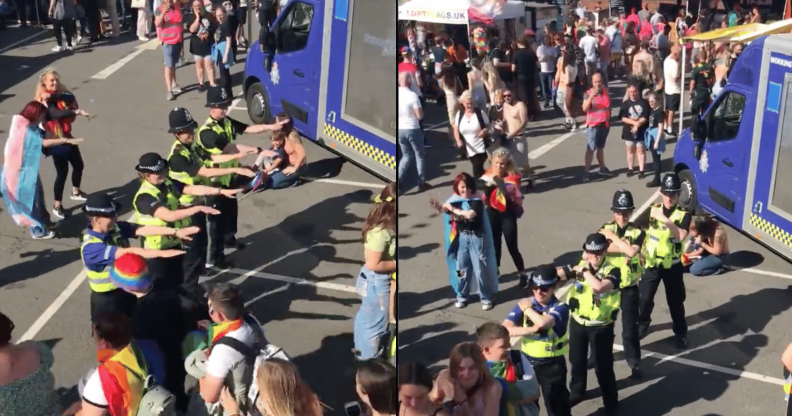 Lincolnshire officers dancing the Macarena at Lincoln Pride