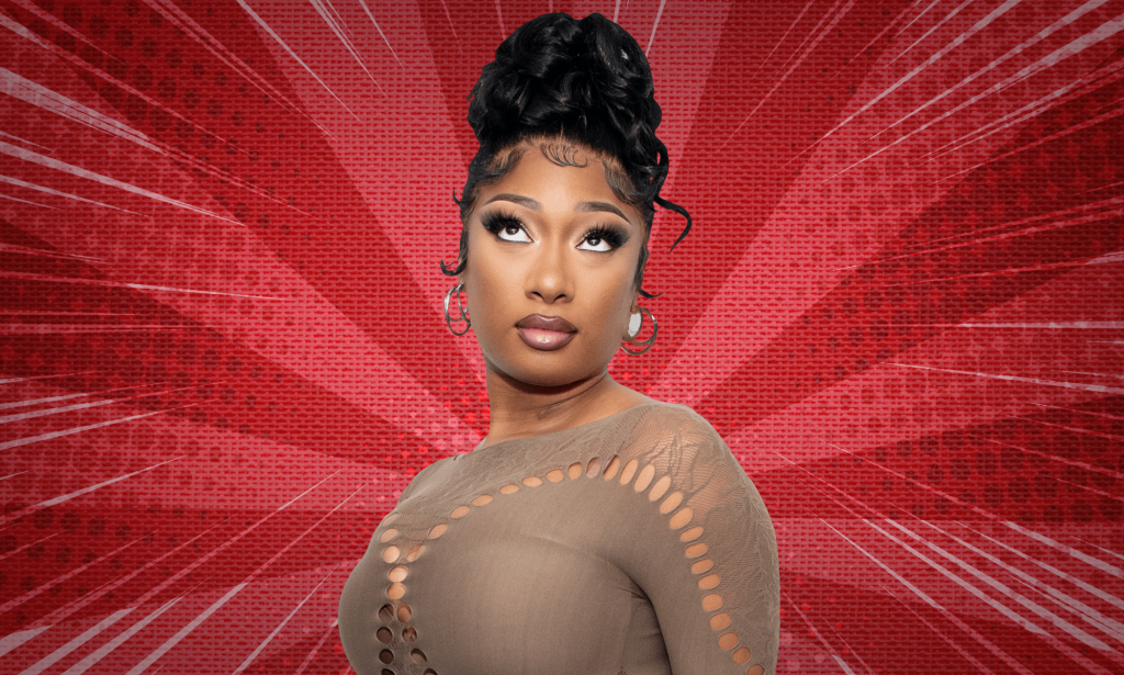 Megan Thee Stallion on a red background