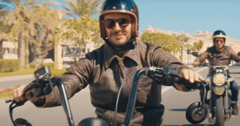 David Beckham rides a motorbike in Qatar