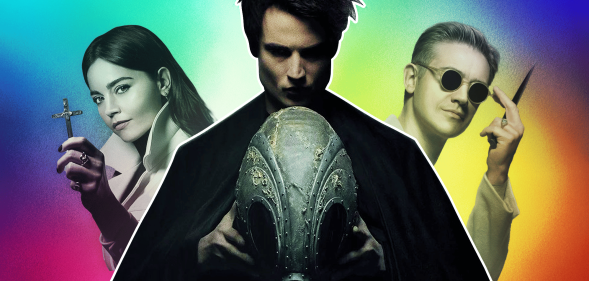 The Sandman, flanked by the characters Joanna Constantine (left) and Corinthian (right)