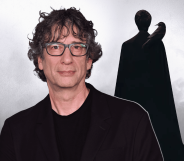 Neil Gaiman and a shadowed figure