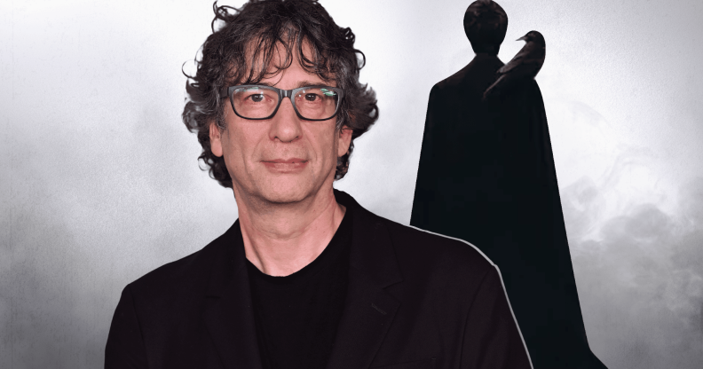 Neil Gaiman and a shadowed figure