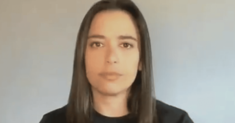 A screenshot of Gays Against Groomers founder Jaimee Michell during an interview for OAN.