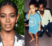 Two images are shown; the first on the left is of Solange Knowles as an adult, the second picture is of an old family photo showing Solange when she was a child with her uncle Johnny