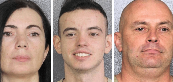 The entire Makarenko family prison head shots. Inna, the mother to the left, Oleh, the son in the middle, and Yevhen, the father to the right.