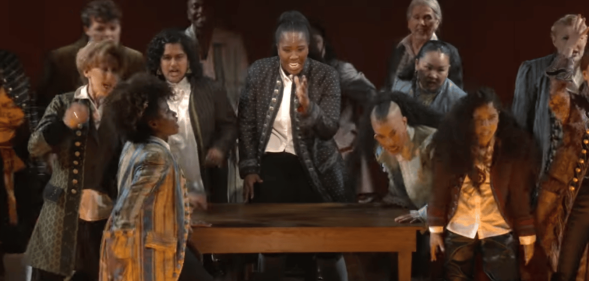 The cast of 1776 during the trailer for the A.R.T limited performance.