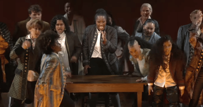 The cast of 1776 during the trailer for the A.R.T limited performance.