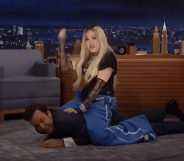 Madonna riding Jimmy Fallon.