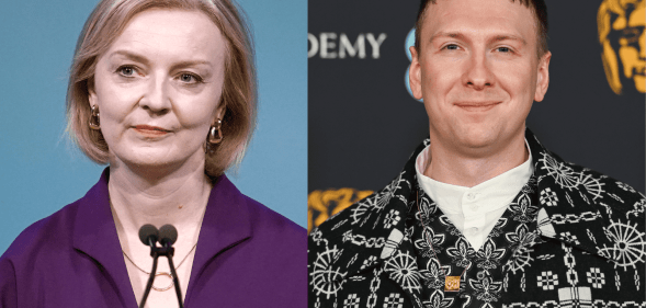 A split picture of Liz truss and Joe Lycett