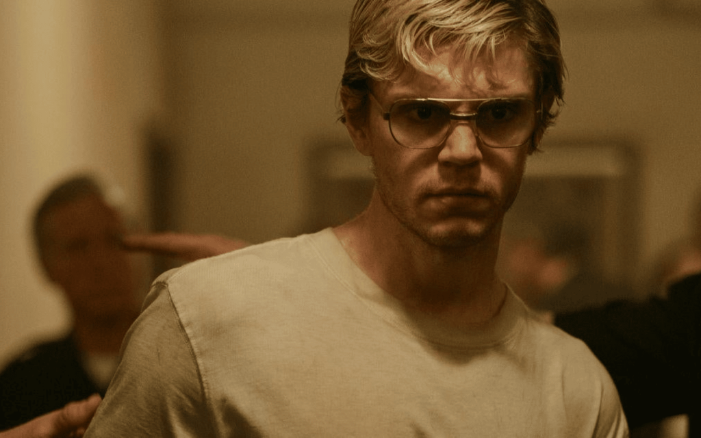 A promotional still of actor Evan Peters as Jeffrey Dahmer in the Netflix series Monster: The Jeffray Dahmer Story.