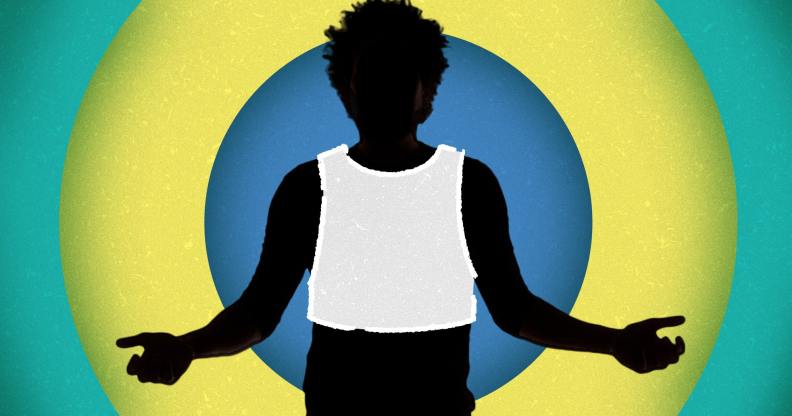 A graphic of a person wearing a chest binder