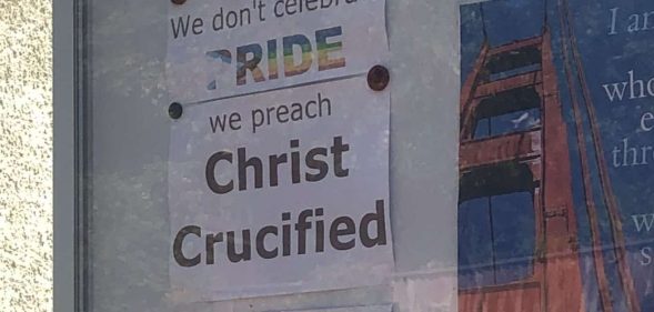 A homophobic poster pinned outside a Kent church