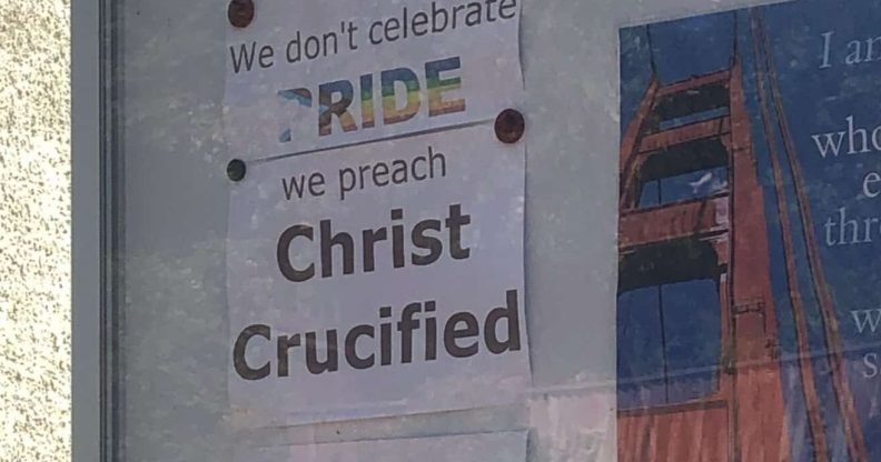A homophobic poster pinned outside a Kent church