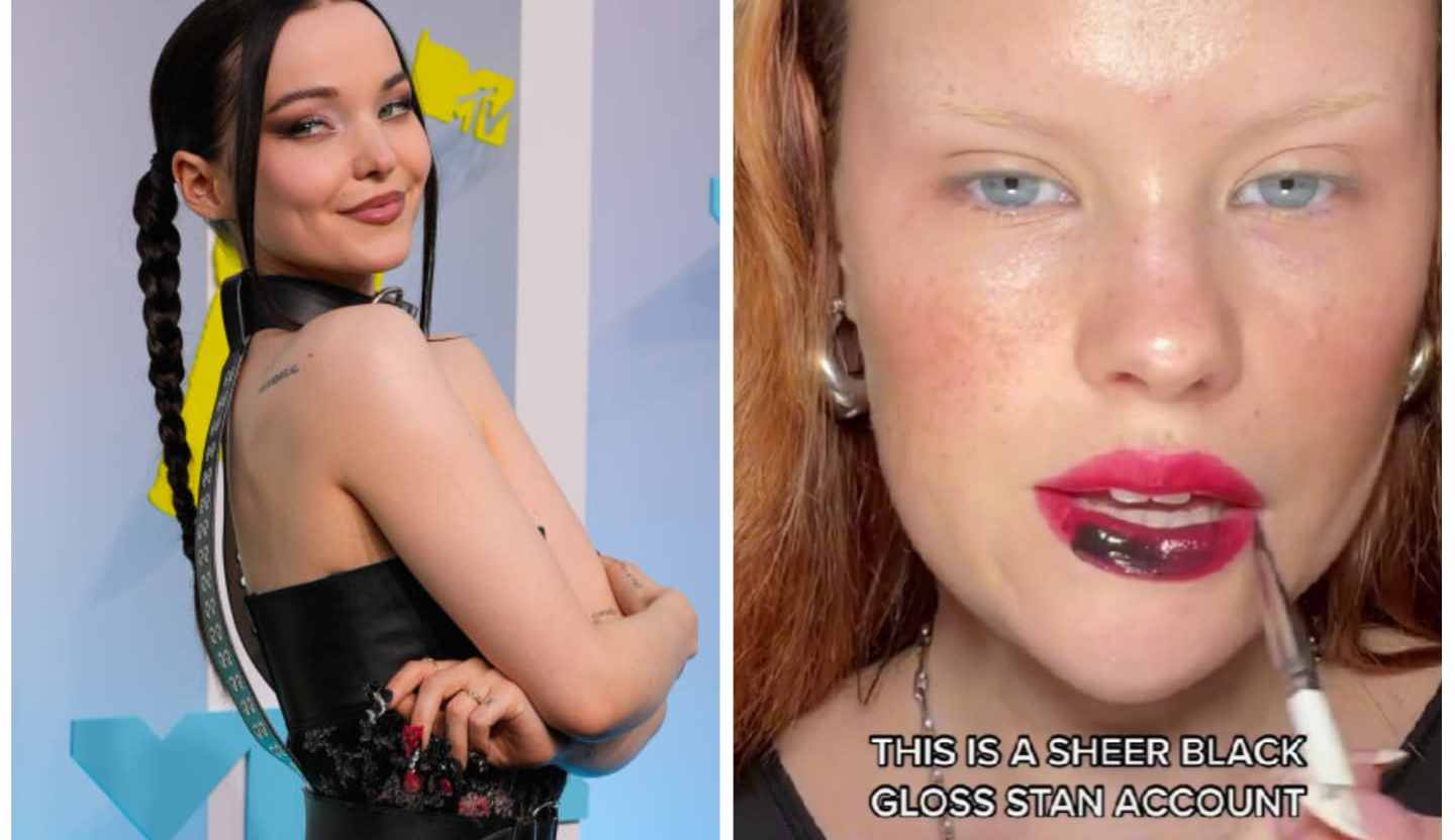 TikTok is trying out the new black lip gloss beauty trend worn by the likes of Dove Cameron.