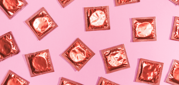 Condoms in packets scattered around