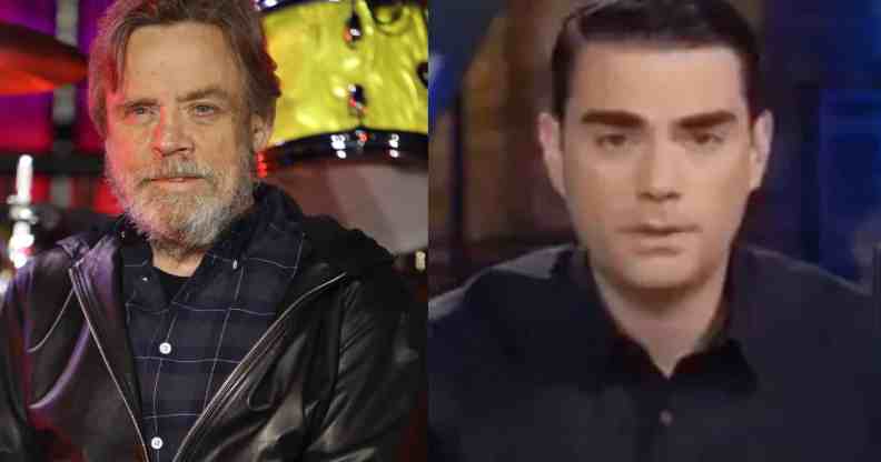 Side by side images of Mark Hamill and Ben Shapiro