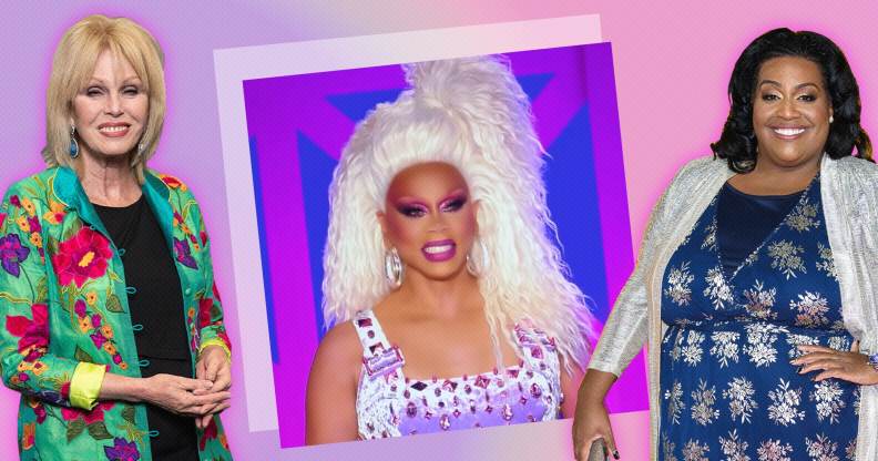 Collage of photos of Joanna Lumley, RuPaul and Allison Hammond