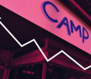 A photo of CAMP with its name written out on a sign, with a line graph representing soaring energy bills overlayed