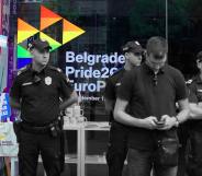 Police secure serbian LGBT Info centre during the 'Litiya for salvation of Serbia' in Belgrade.