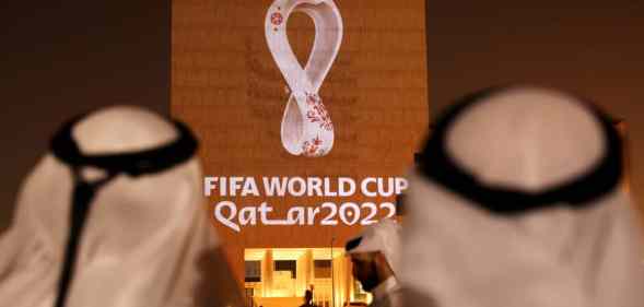 The Official Emblem of the FIFA World Cup Qatar 2022 is unveiled in Doha's Souq Waqif on the Msheireb.