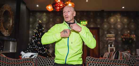 Gareth Thomas unzips his green jacket ahead of his Tour De Trophy challenge