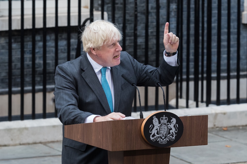 Boris Johnson gives a final speech outside 10 Downing Street