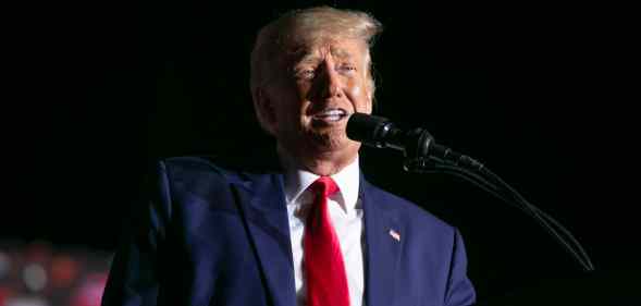 Former President Donald Trump speaks at a Save America Rally at the Aero Center Wilmingto