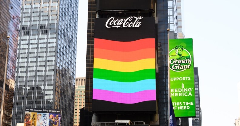 A Coca-Cola Pride billboard in New York's Times Square