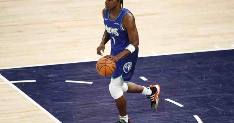 NBA player Anthony Edwards is shown playing during a Memphis Grizzlies v Minnesota Timberwolves game