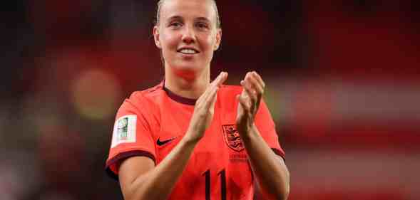 Beth Mead of England applauds the fans
