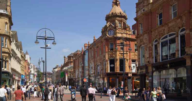A pedestrianised street in the middle of Briggate, Leeds.