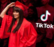 Lea Michele in a graduation cap and gown