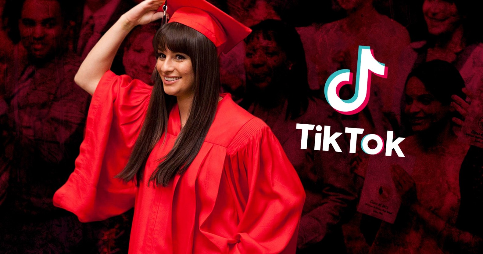 Lea Michele in a graduation cap and gown
