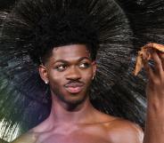 An edit of Lil Nas X holding a slice of pizza