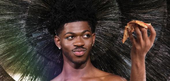An edit of Lil Nas X holding a slice of pizza