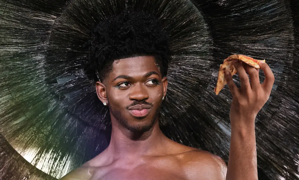 An edit of Lil Nas X holding a slice of pizza