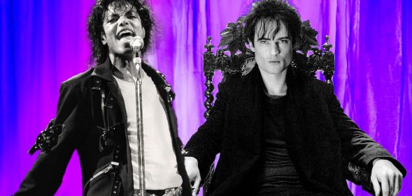 Michael Jackson next to Tom Sturridge as Morpheus on a purple background