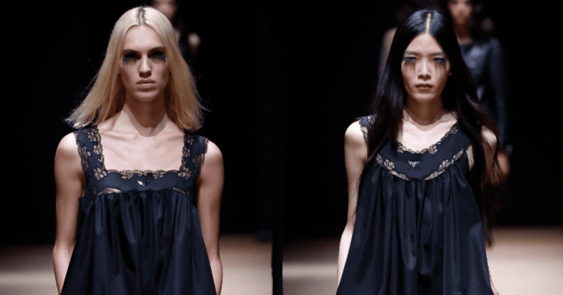 Katy Grammatikopoulou and Taira walk for Prada's Fashion Show during Milan Fashion Week