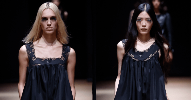 Katy Grammatikopoulou and Taira walk for Prada's Fashion Show during Milan Fashion Week