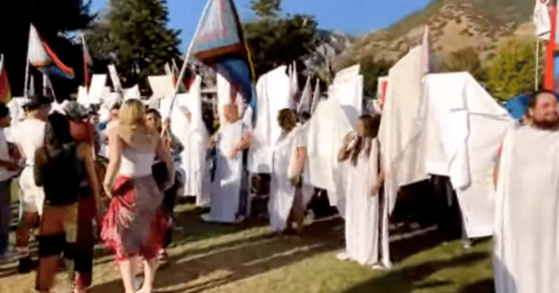 BYU students and others dressed as angels.