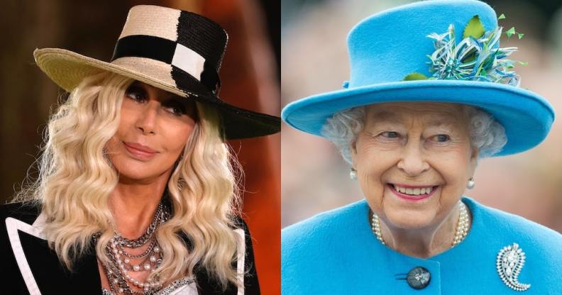 side-by-side photos of Cher and the late Queen Elizabeth II