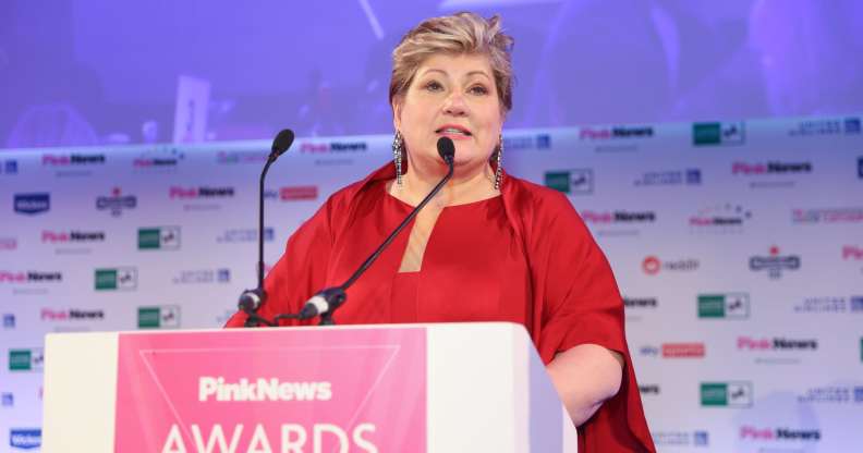 Emily Thornberry speaks during the PinkNews Awards 2022.